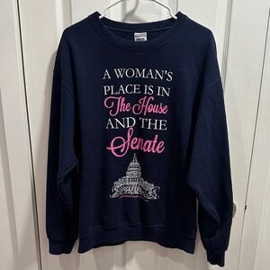 Political Fruit of the Loom Navy and Pink Women's Sweatshirt